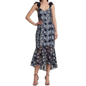 Monique Lhuillier Lace Flounce Midi Dress
